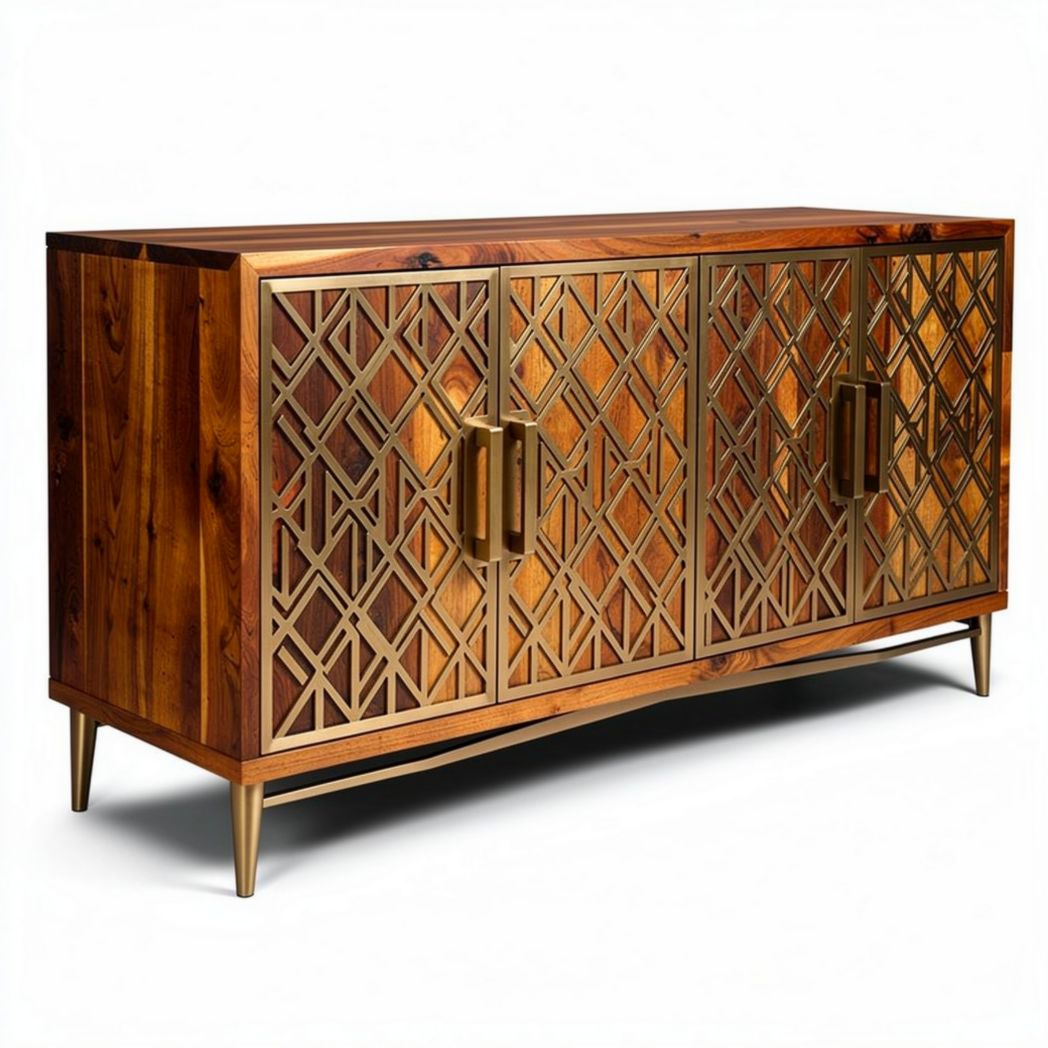 Houten dressoir met gouden handgrepen en geometrisch ontwerp 150 x 40 x 75cm
