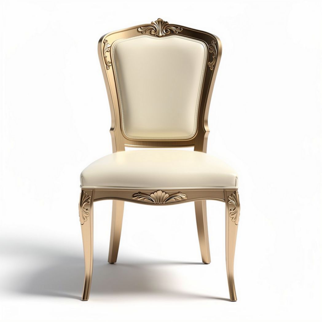 Witte leren stoel met gouden vergulde poten en tufted rugleuning 50 x 50 x 100cm