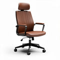 Bureaustoel met verstelbare rugleuning en hoofdsteun in bruin kunstleer 70 x 70 x 120cm