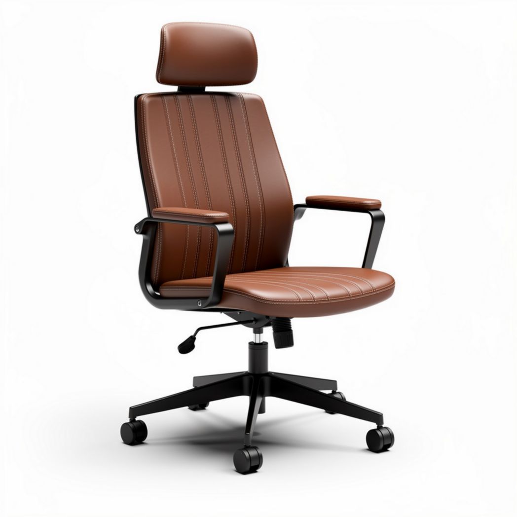 Bureaustoel met verstelbare rugleuning en hoofdsteun in bruin kunstleer 70 x 70 x 120cm