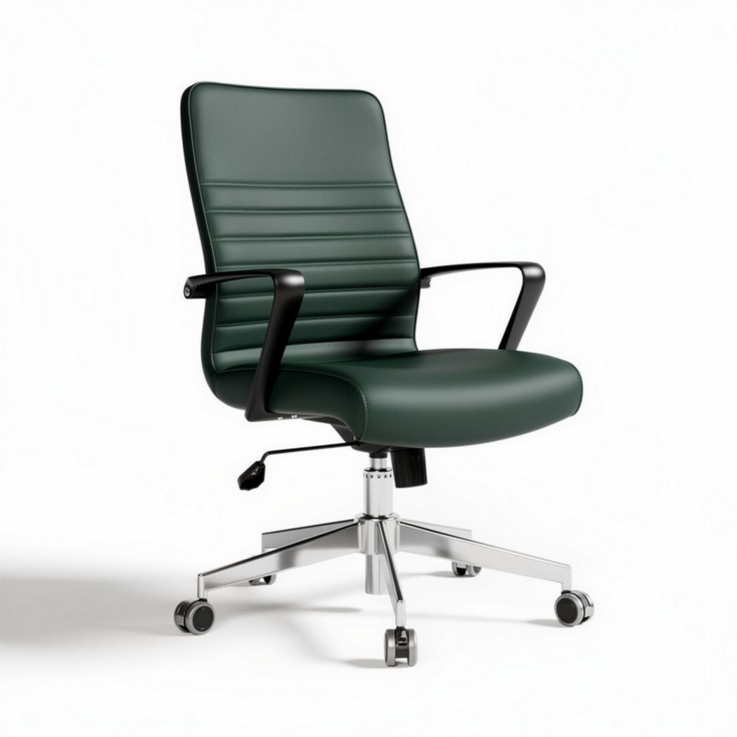 Bureau stoel met zwarte armleuningen en groene kunstleren bekleding 60 x 60 x 90cm