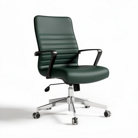 Bureau stoel met zwarte armleuningen en groene kunstleren bekleding 60 x 60 x 90cm