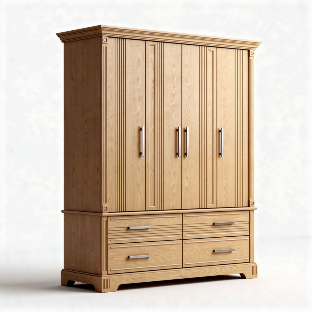 Houten kledingkast met vier deuren en twee lades afmetingen 150 x 80 x 200cm