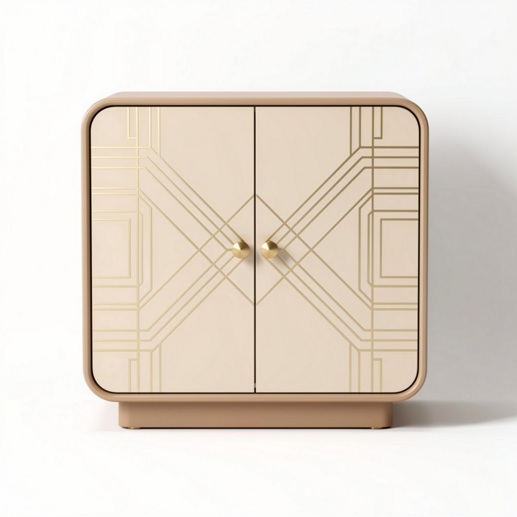 Opbergkast van MDF in beige met gouden geometrische patronen 60 x 40 x 80cm
