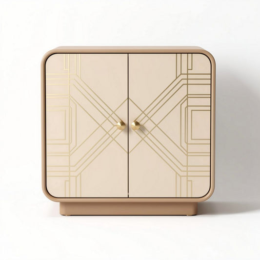 Opbergkast van MDF in beige met gouden geometrische patronen 60 x 40 x 80cm