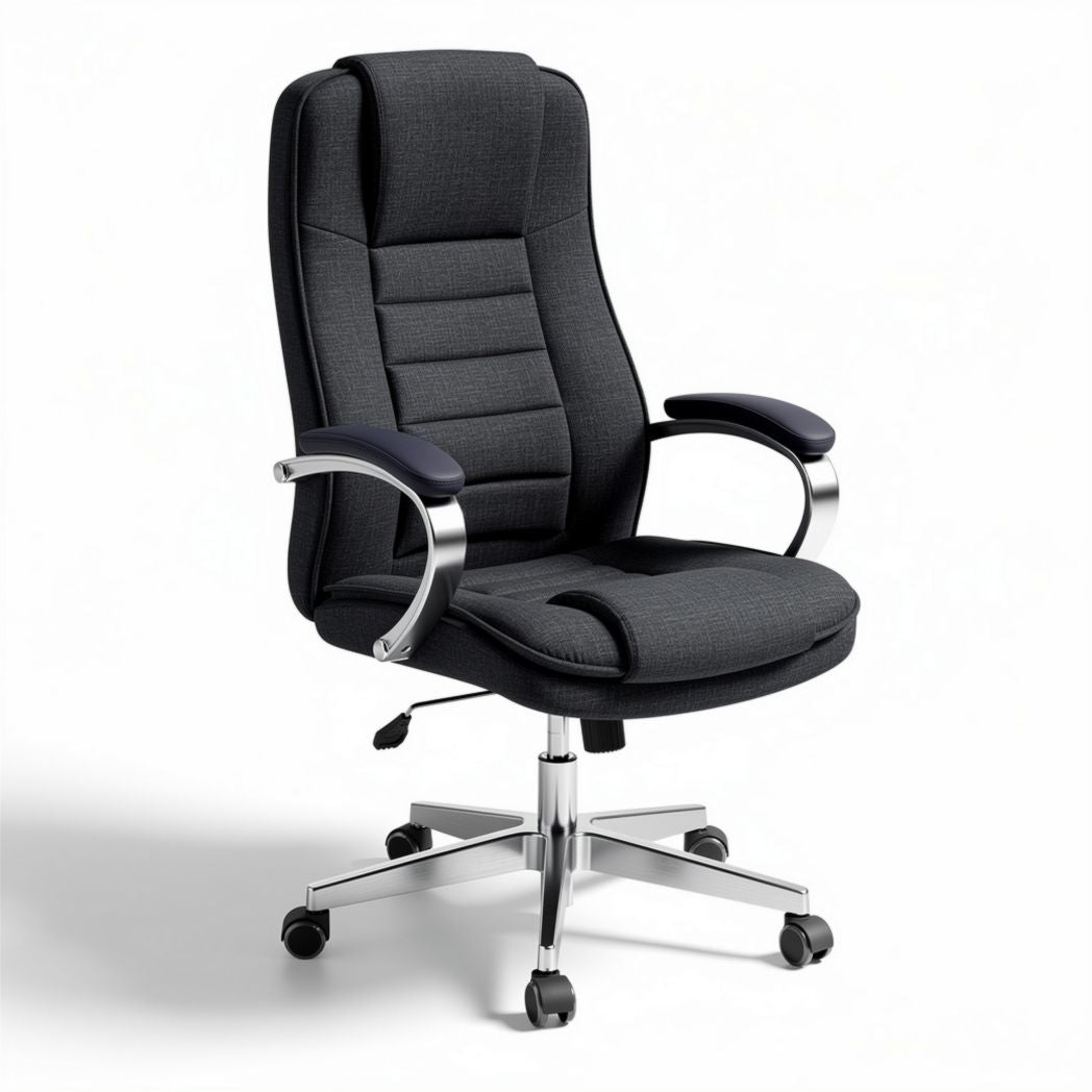 Ergonomische bureaustoel in zwart stof met verstelbare armleuningen en wielen 60 x 60 x 100cm