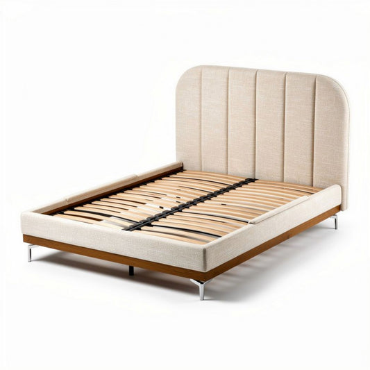 Bedombouw met stoffen hoofdbord en houten onderstel 200 x 160 x 100cm