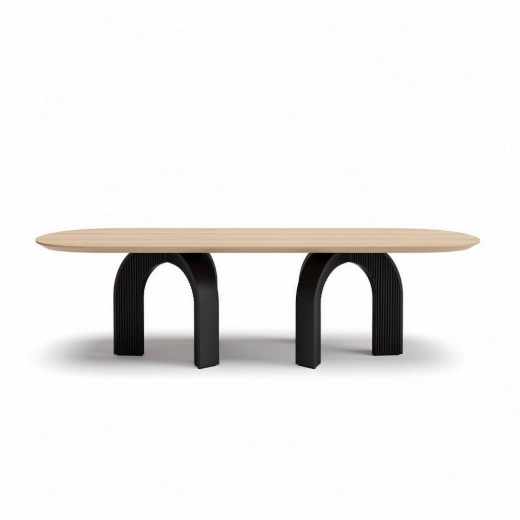 Tafel met houten blad en zwart metalen onderstel 200 x 100 x 75cm