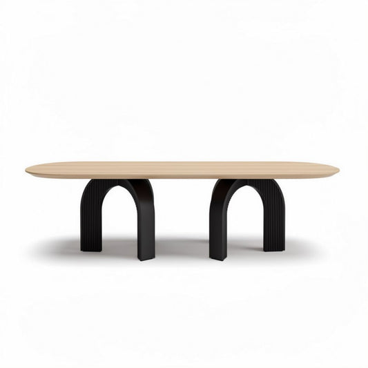 Tafel met houten blad en zwart metalen onderstel 200 x 100 x 75cm