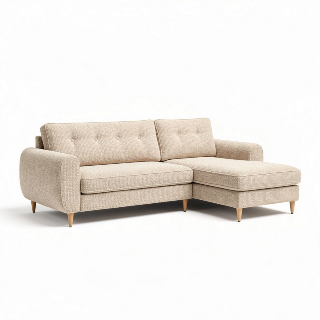 Groene hoekbank met stoffen bekleding en metalen poten 200 x 90 x 85cm