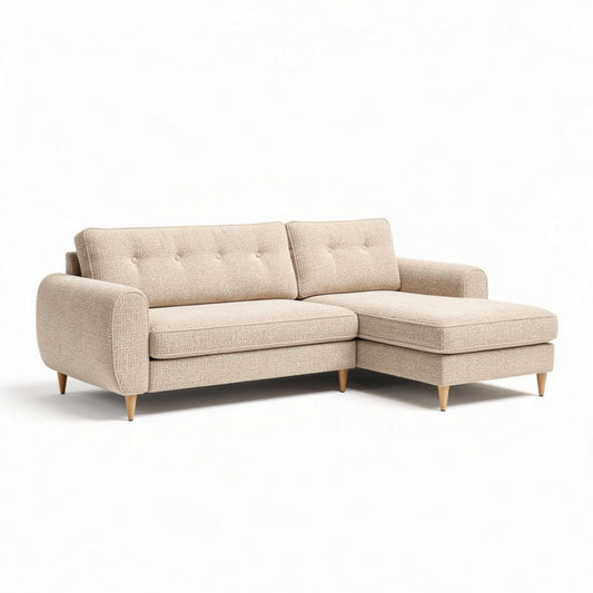 Groene hoekbank met stoffen bekleding en metalen poten 200 x 90 x 85cm